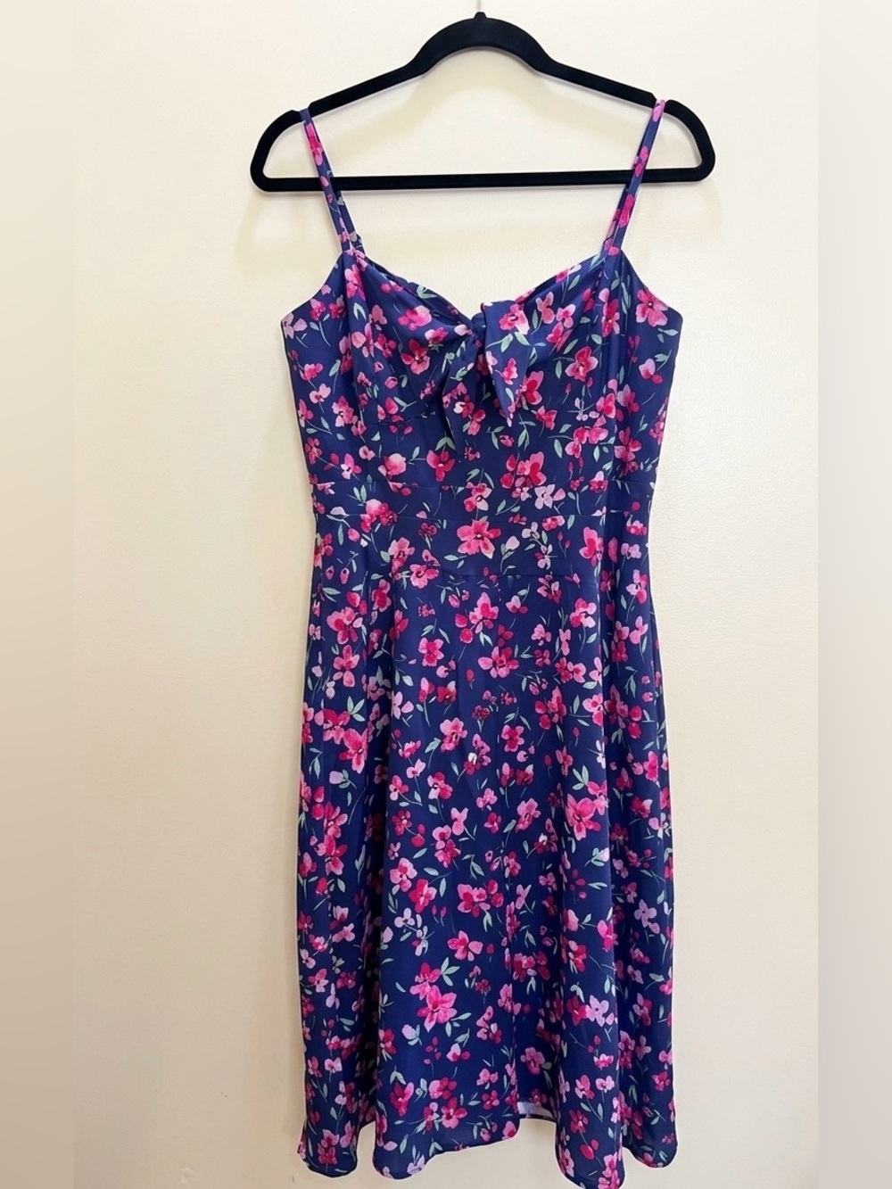 Eliza J Navy Midi Dress with Pink Floral Print